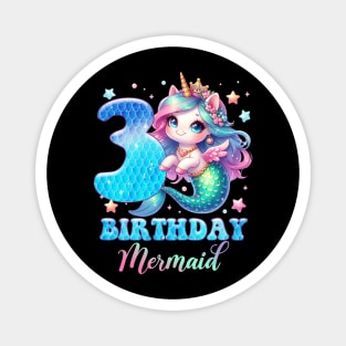 Unicorn Mermaid 3rd Birthday 3 Year Old Party Girls B-day Gift For Girls Kids Magnet